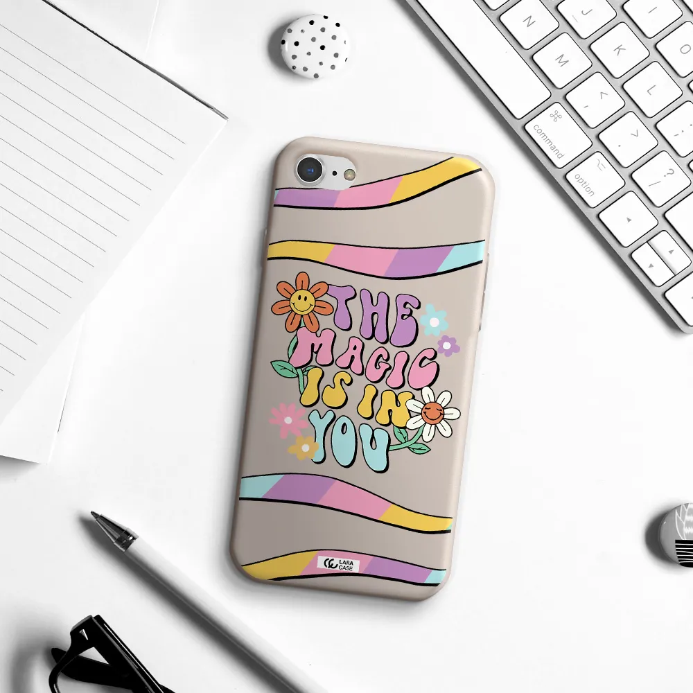 a cartoon text with flowers Apple iPhone 7 Silicone Stone Case