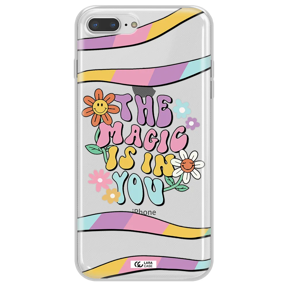a cartoon text with flowers Apple iPhone 8 plus Clear TPU Case