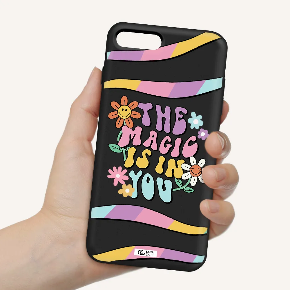 a cartoon text with flowers Apple iPhone 8 plus Silicone black Case