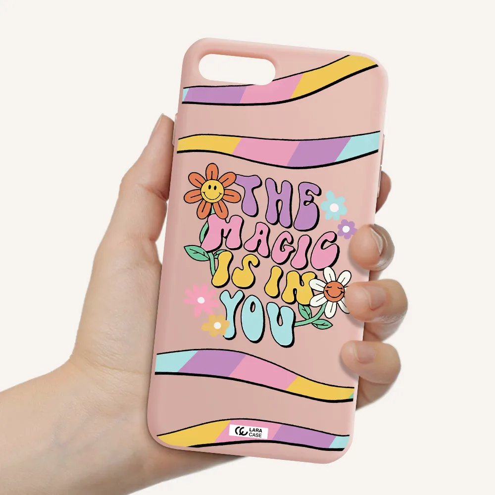 a cartoon text with flowers Apple iPhone 8 plus Silicone pastel pink Case