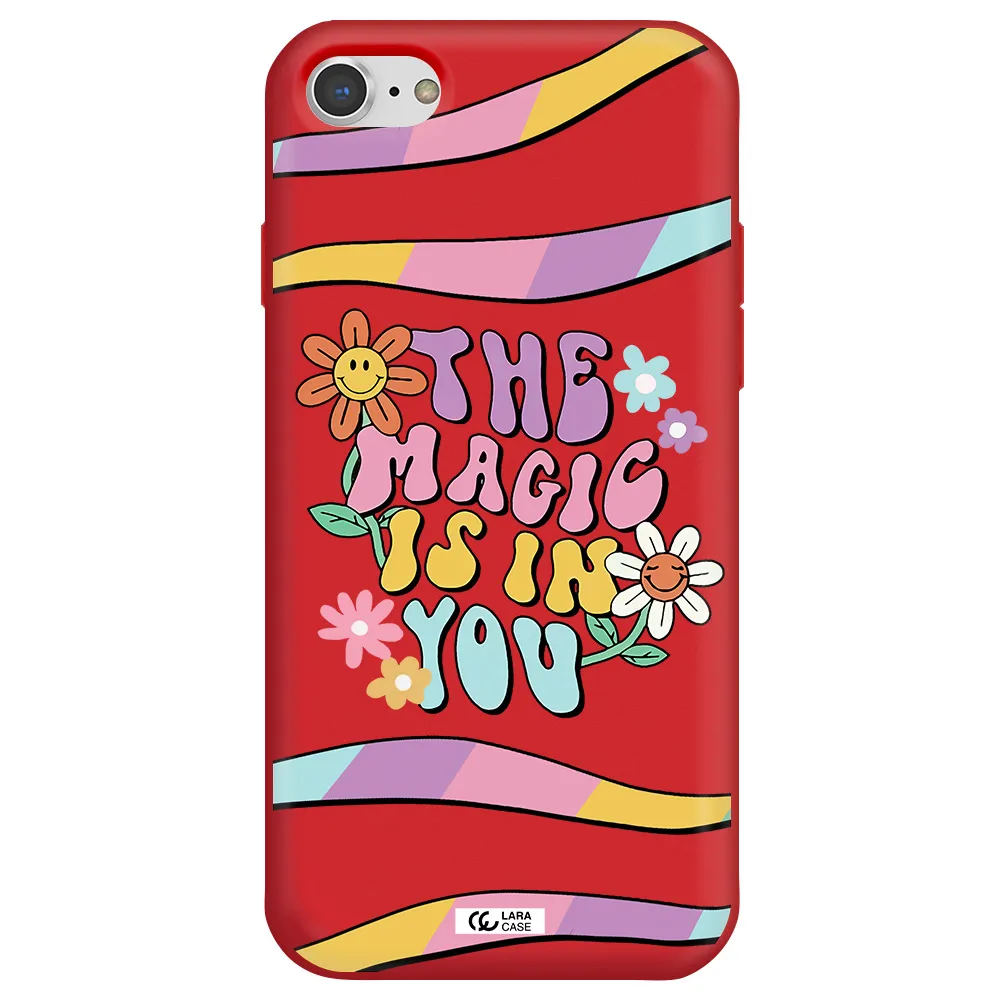 a cartoon text with flowers Apple iPhone 8 Silicone Imperial Red Case