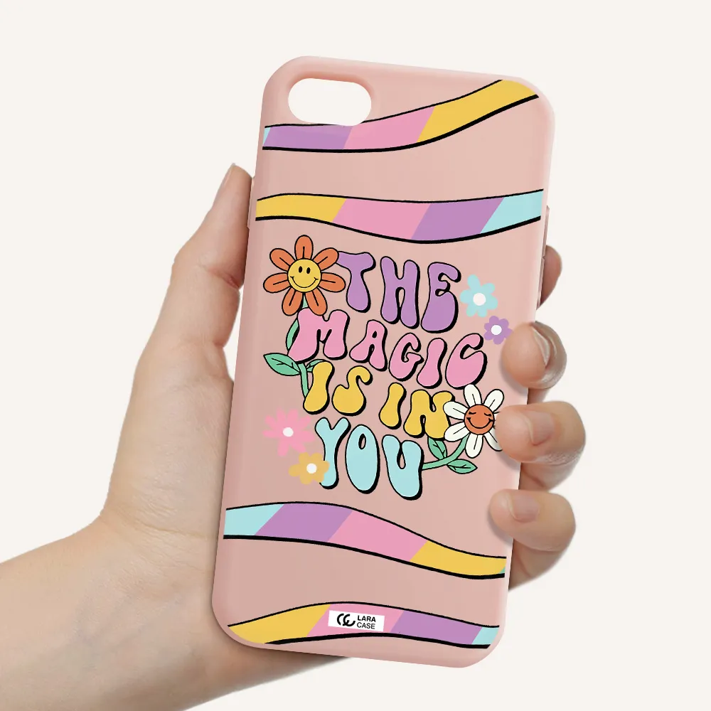 a cartoon text with flowers Apple iPhone 8 Silicone pastel pink Case