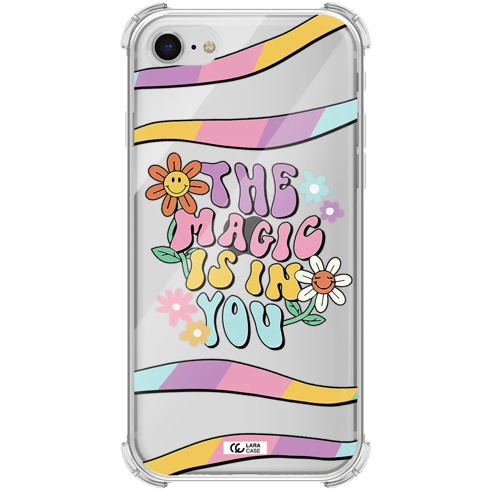 a cartoon text with flowers Apple iPhone se 2020 Clear PC Case