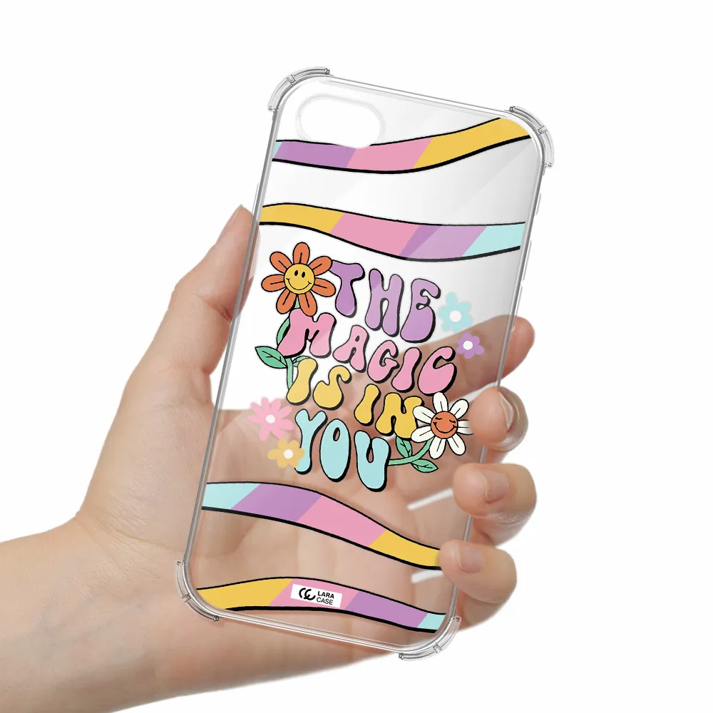 a cartoon text with flowers Apple iPhone se 2020 Clear PC Case