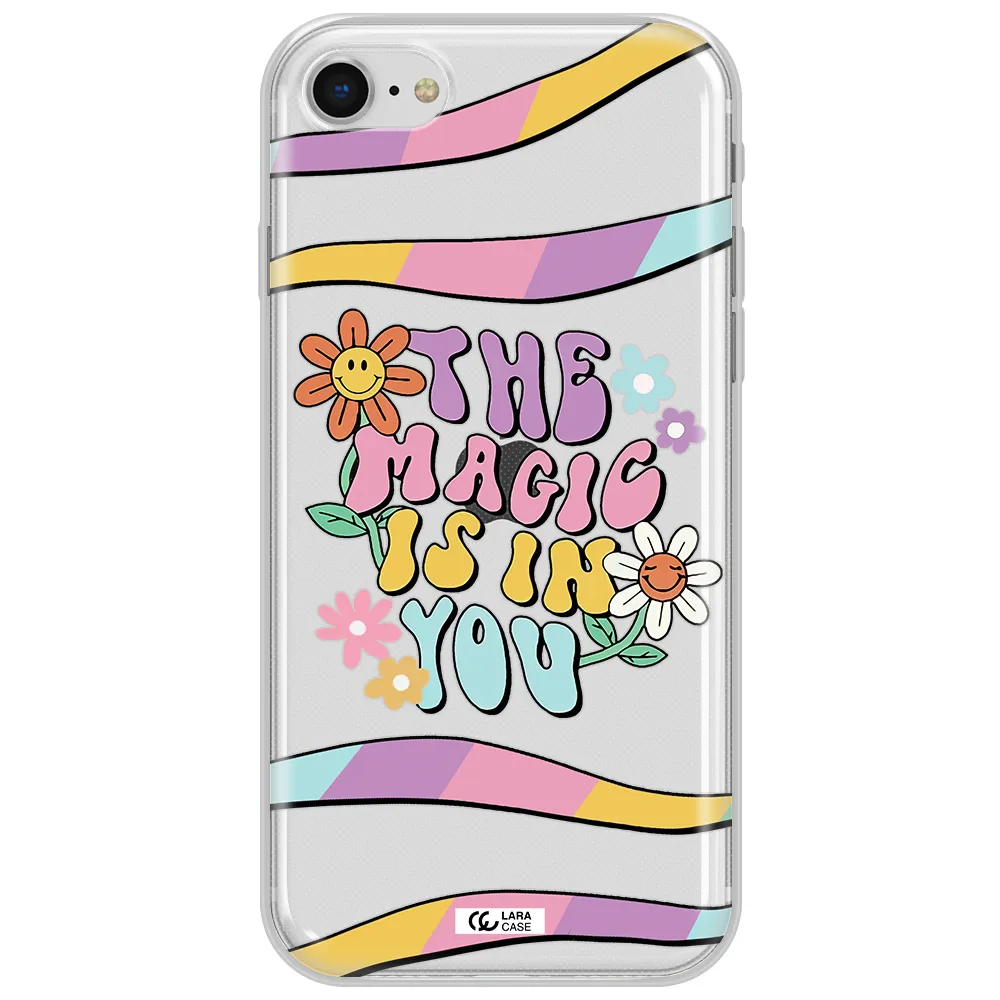 A Cartoon Text With Flowers Apple Iphone Se 2020 Clear Tpu Case