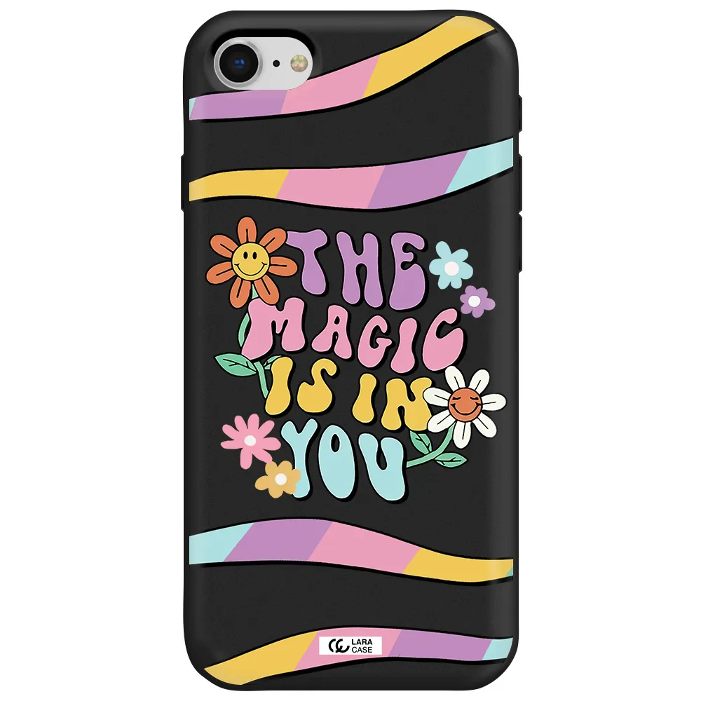 a cartoon text with flowers Apple iPhone se 2020 Silicone black Case