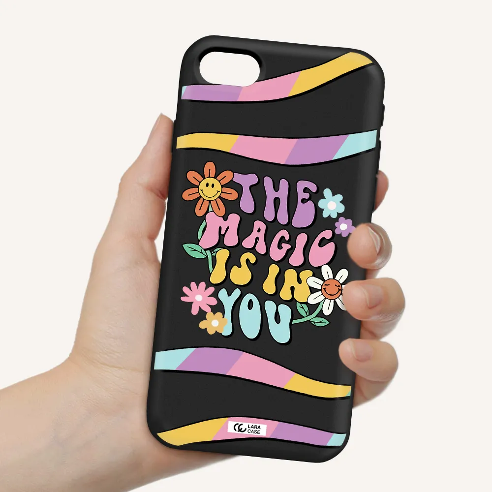 a cartoon text with flowers Apple iPhone se 2020 Silicone black Case