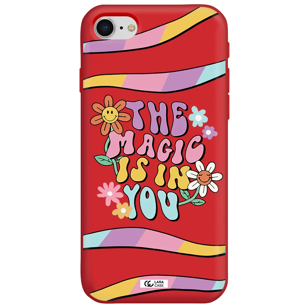 a cartoon text with flowers Apple iPhone se 2020 Silicone Imperial Red Case