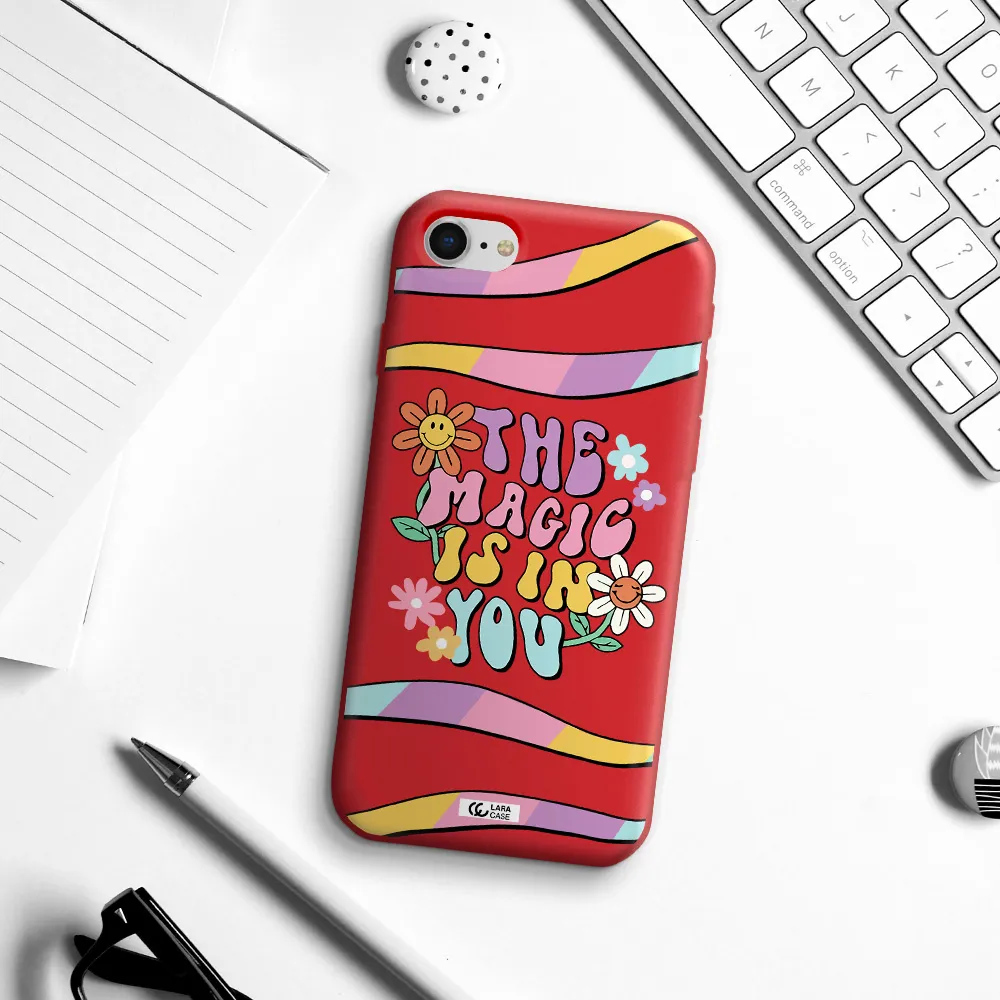 a cartoon text with flowers Apple iPhone se 2020 Silicone Imperial Red Case