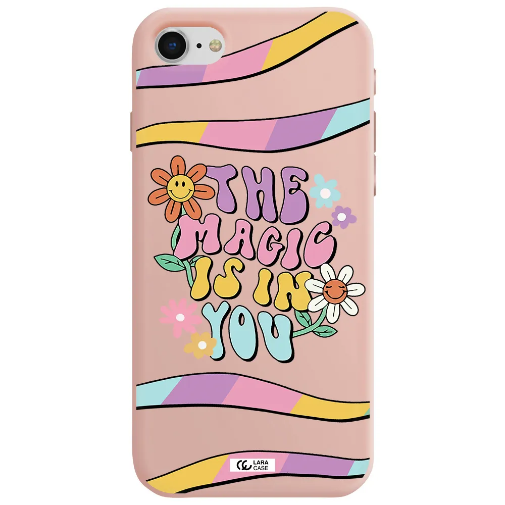 a cartoon text with flowers Apple iPhone se 2020 Silicone pastel pink Case