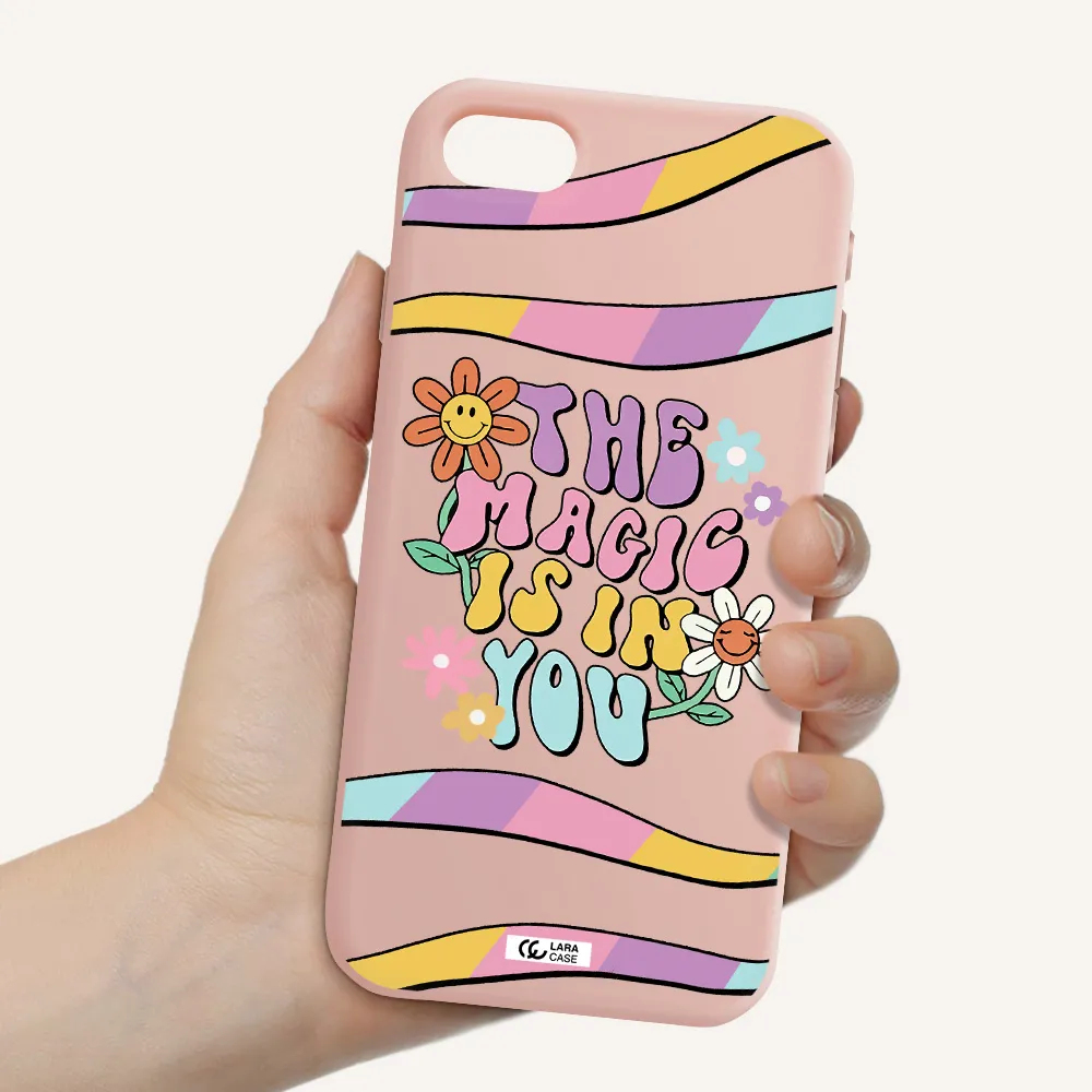 a cartoon text with flowers Apple iPhone se 2020 Silicone pastel pink Case