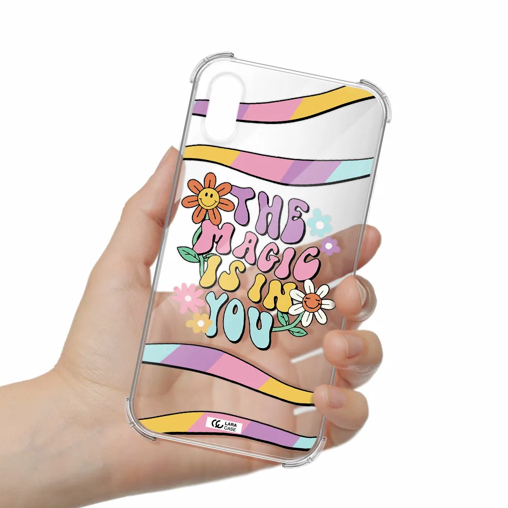 a cartoon text with flowers Apple iPhone X Clear PC Case