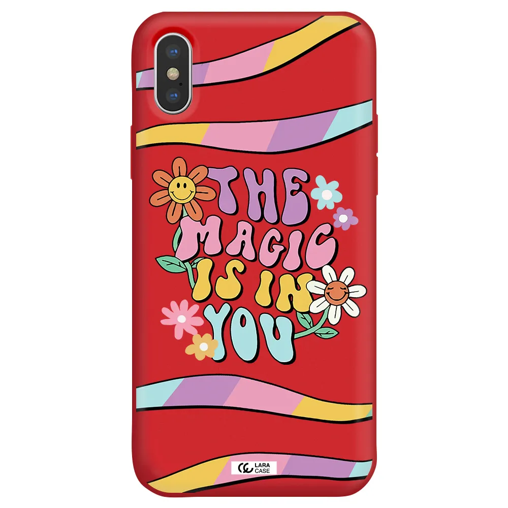 a cartoon text with flowers Apple iPhone X Silicone Imperial Red Case