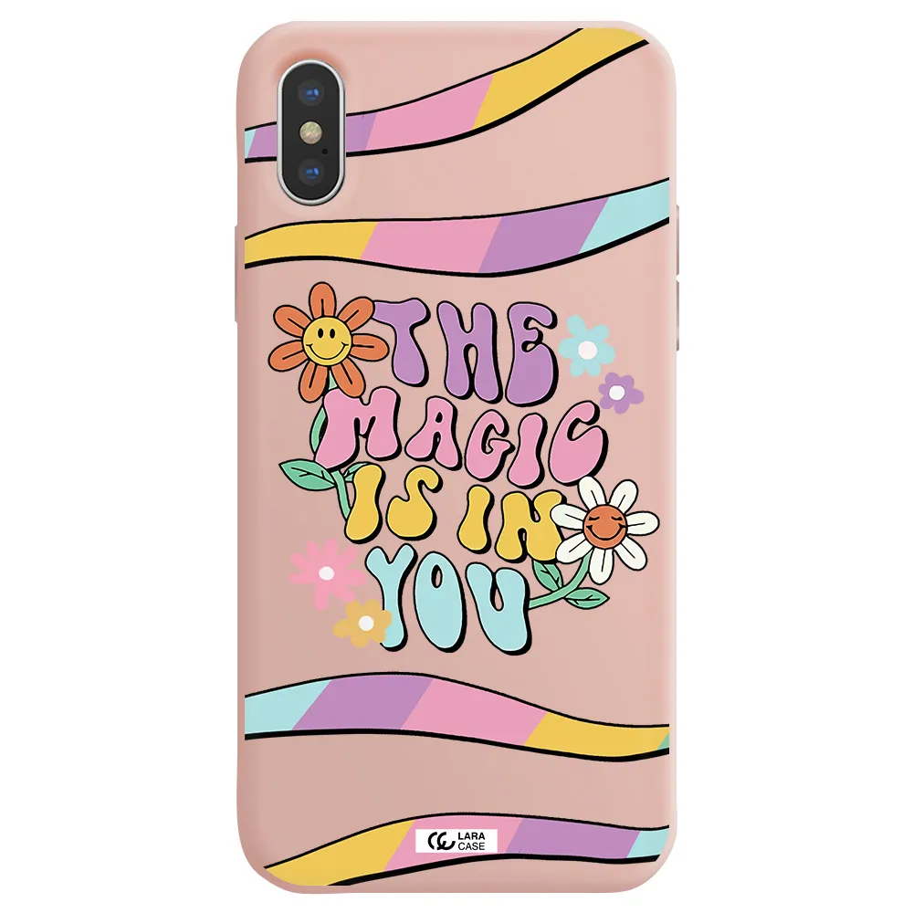 a cartoon text with flowers Apple iPhone X Silicone pastel pink Case