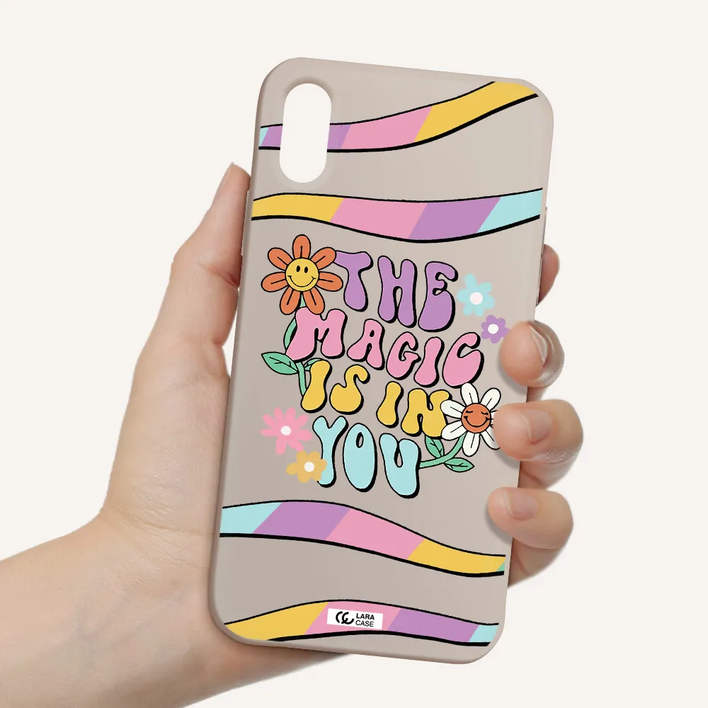 a cartoon text with flowers Apple iPhone X Silicone Stone Case