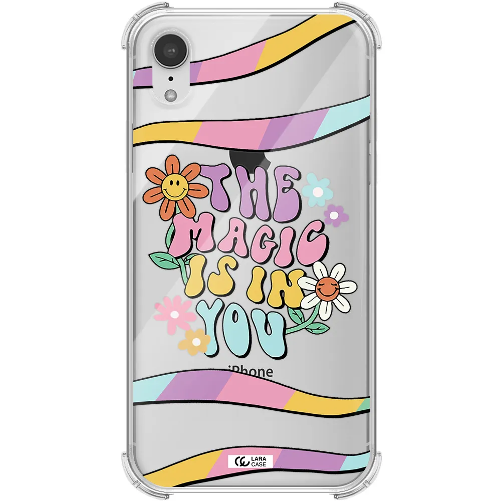 a cartoon text with flowers Apple iPhone XR Clear PC Case