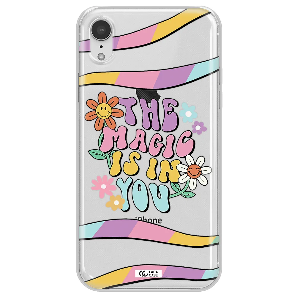 a cartoon text with flowers Apple iPhone XR Clear TPU Case