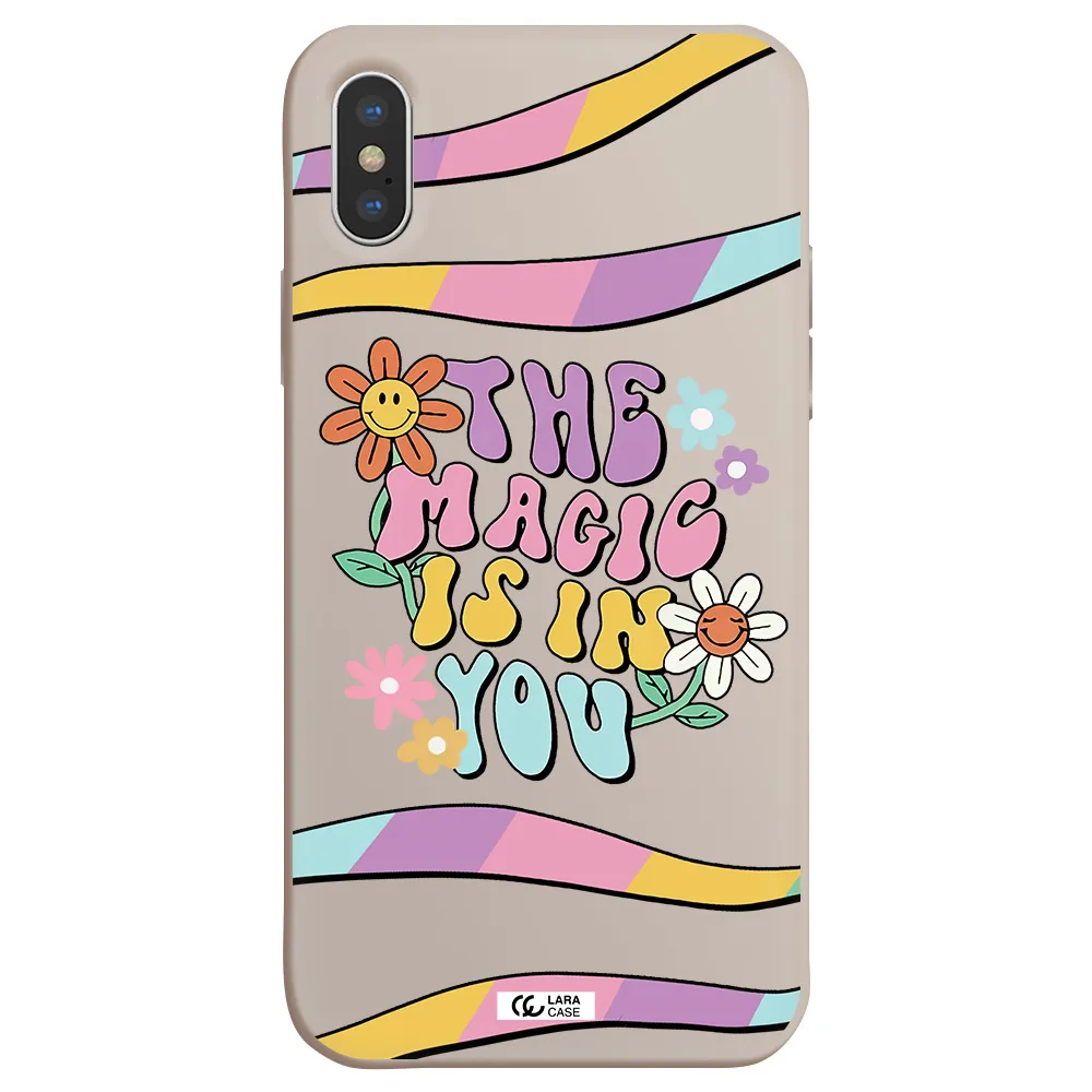a cartoon text with flowers Apple iPhone XS Silicone Stone Case
