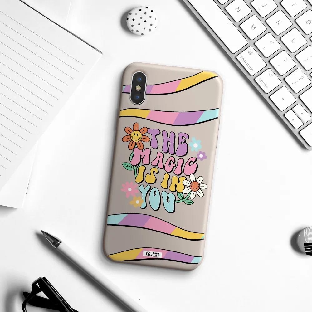 a cartoon text with flowers Apple iPhone XS Silicone Stone Case