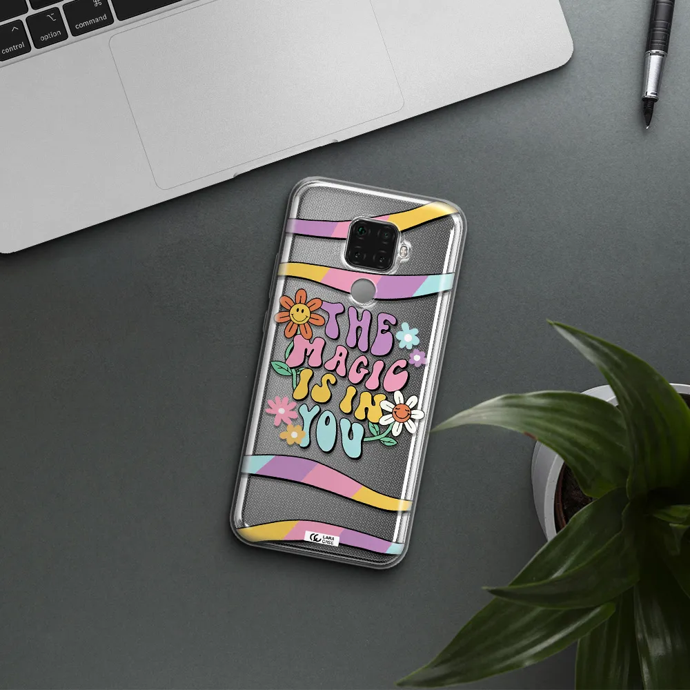 a cartoon text with flowers Huawei Mate 30 Lite Clear TPU Case