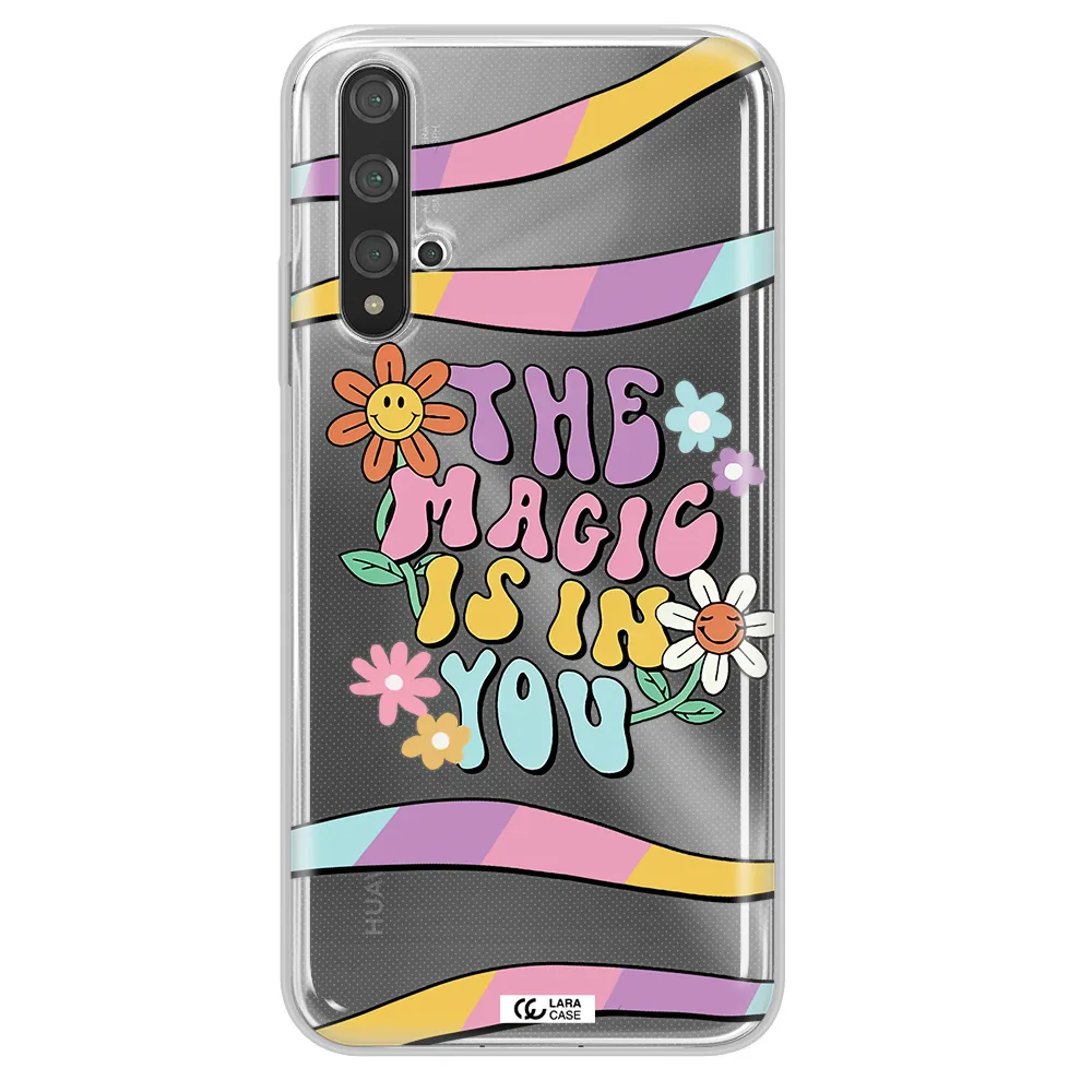 a cartoon text with flowers Huawei Nova 5t Clear TPU Case