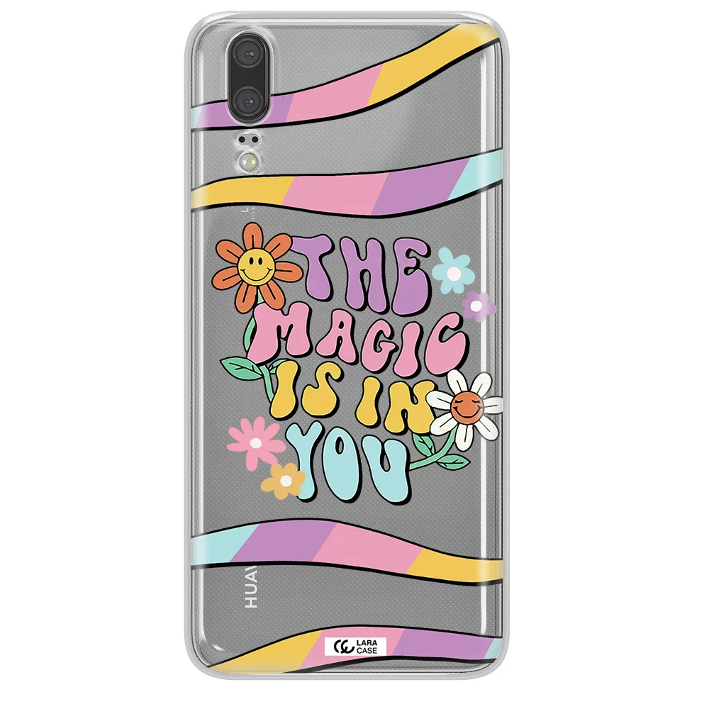 a cartoon text with flowers Huawei P20 Clear TPU Case