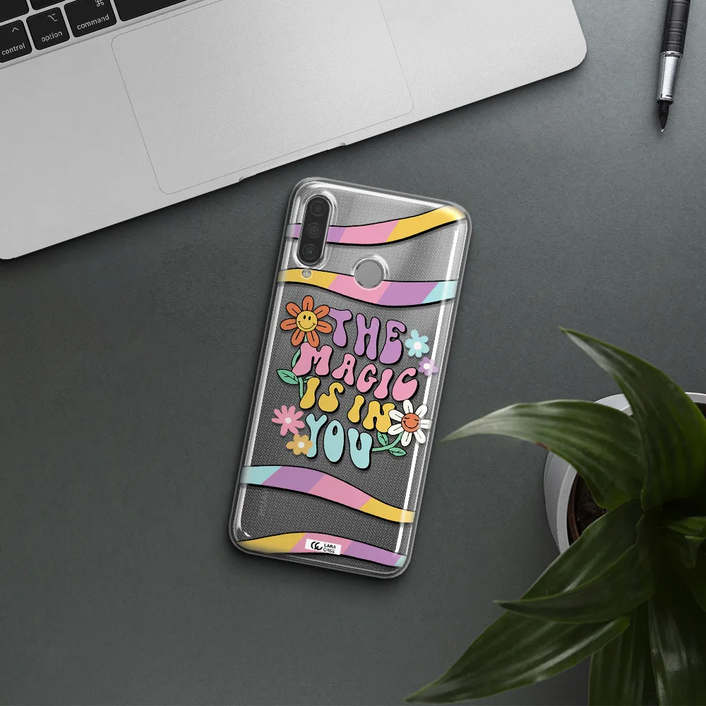 a cartoon text with flowers Huawei P30 Lite Clear TPU Case