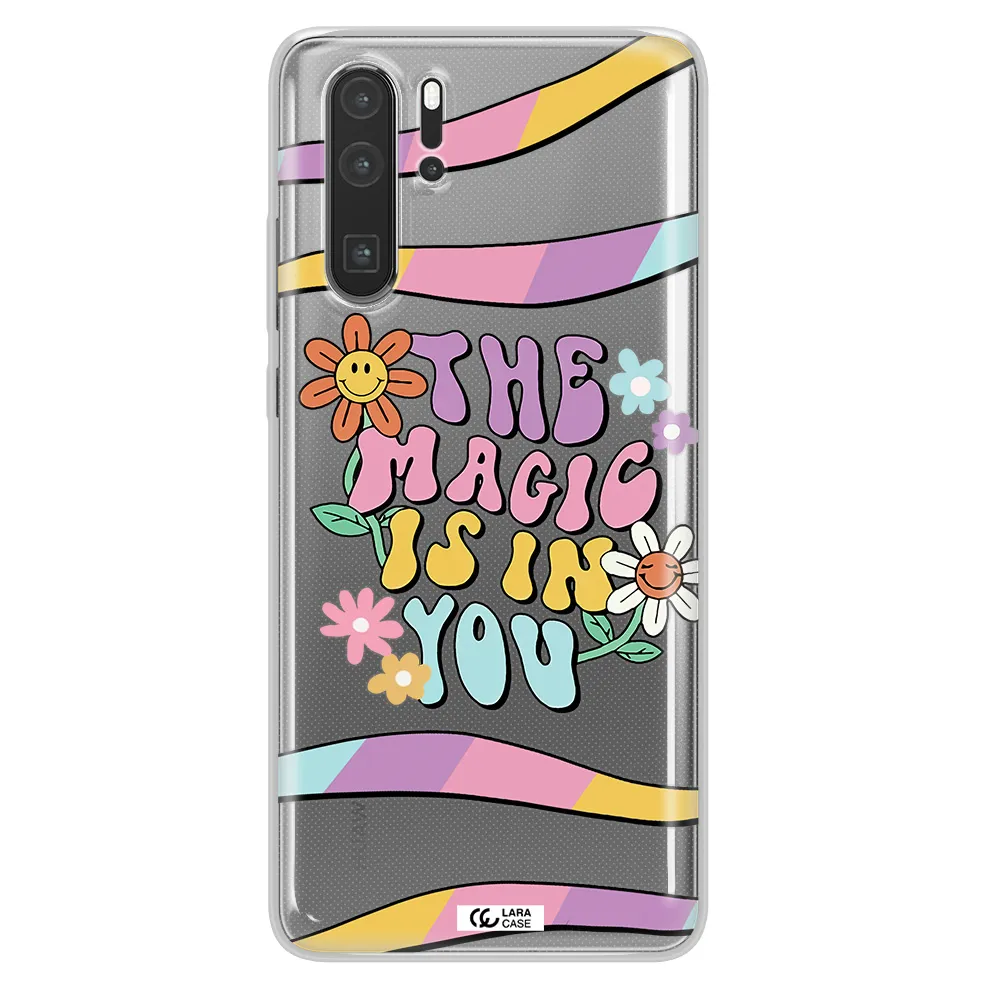 a cartoon text with flowers Huawei P30 Pro Clear TPU Case