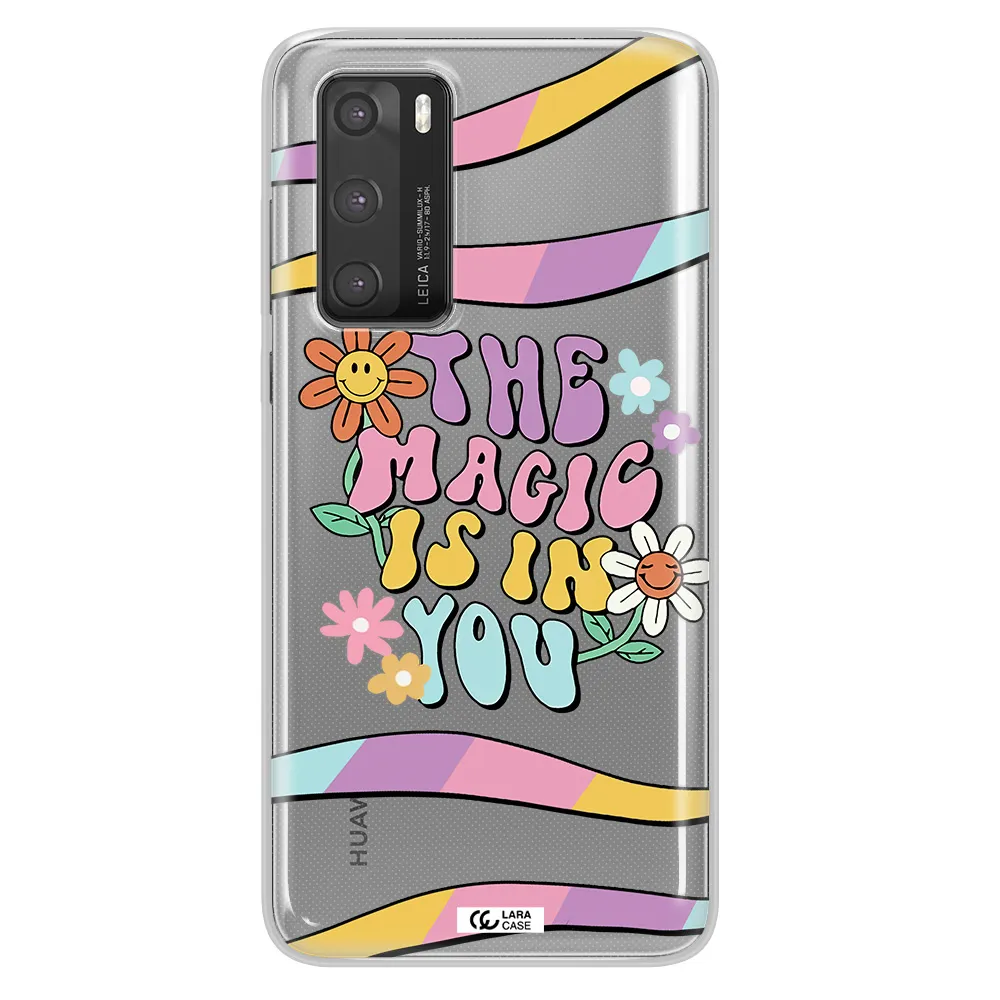 a cartoon text with flowers Huawei P40 Clear TPU Case