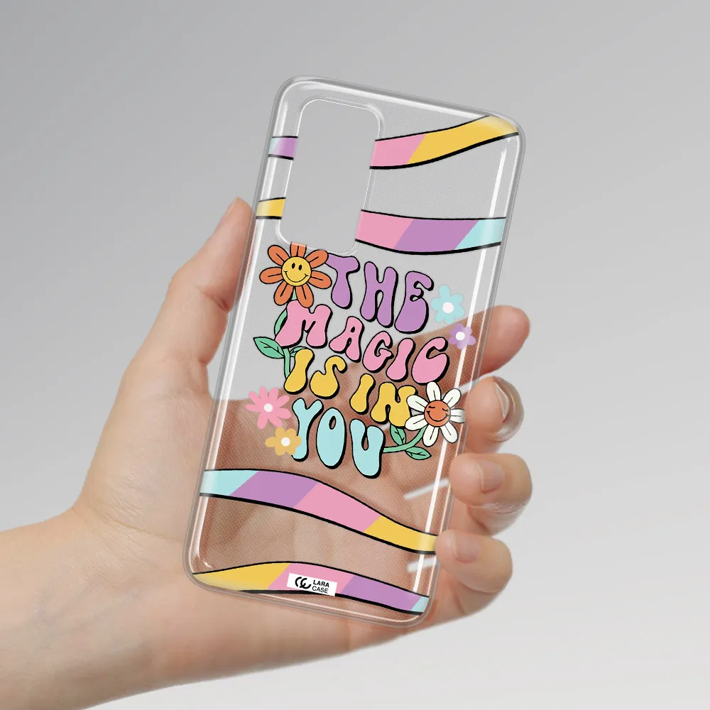 a cartoon text with flowers Huawei P40 Clear TPU Case