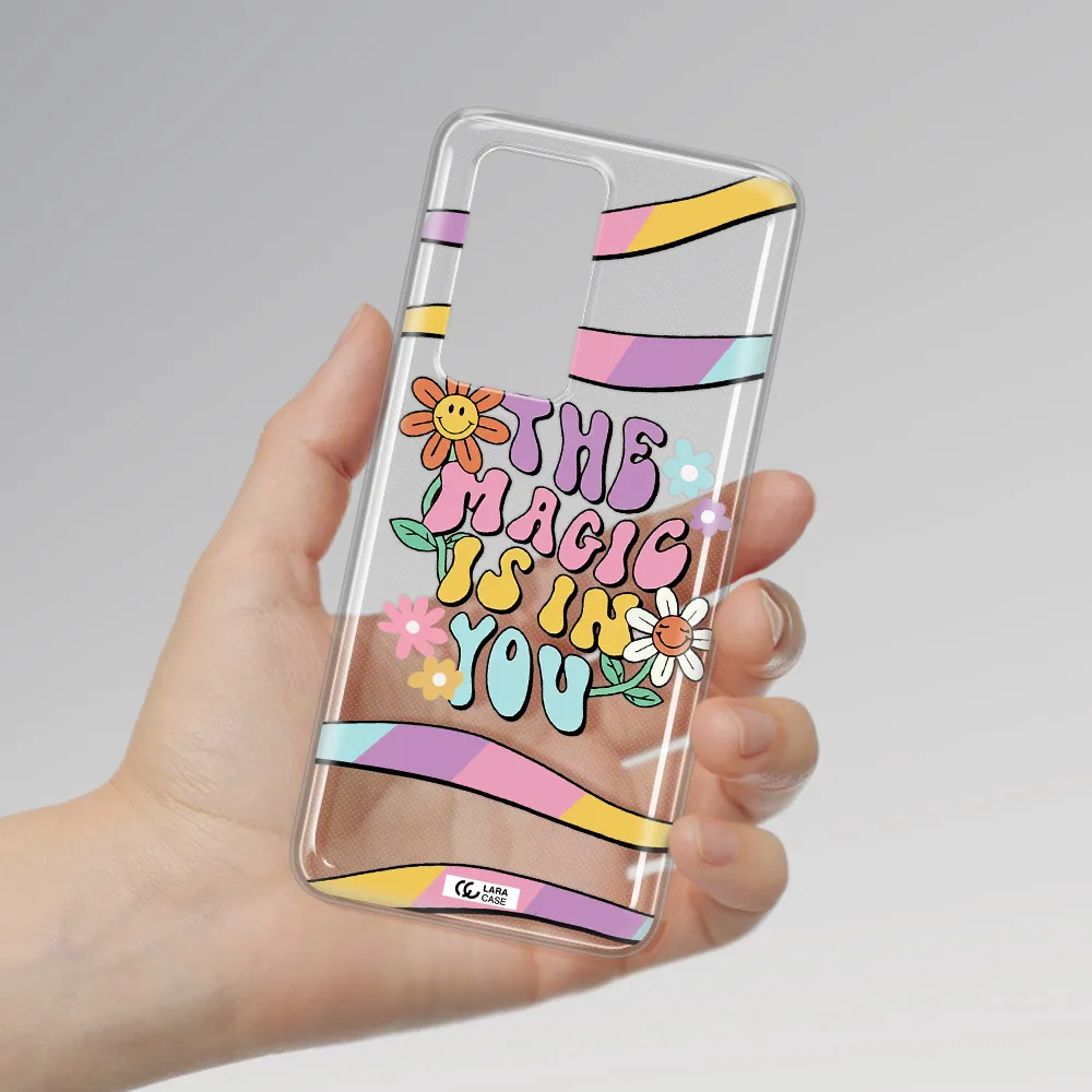 a cartoon text with flowers Huawei P40 Pro Clear TPU Case