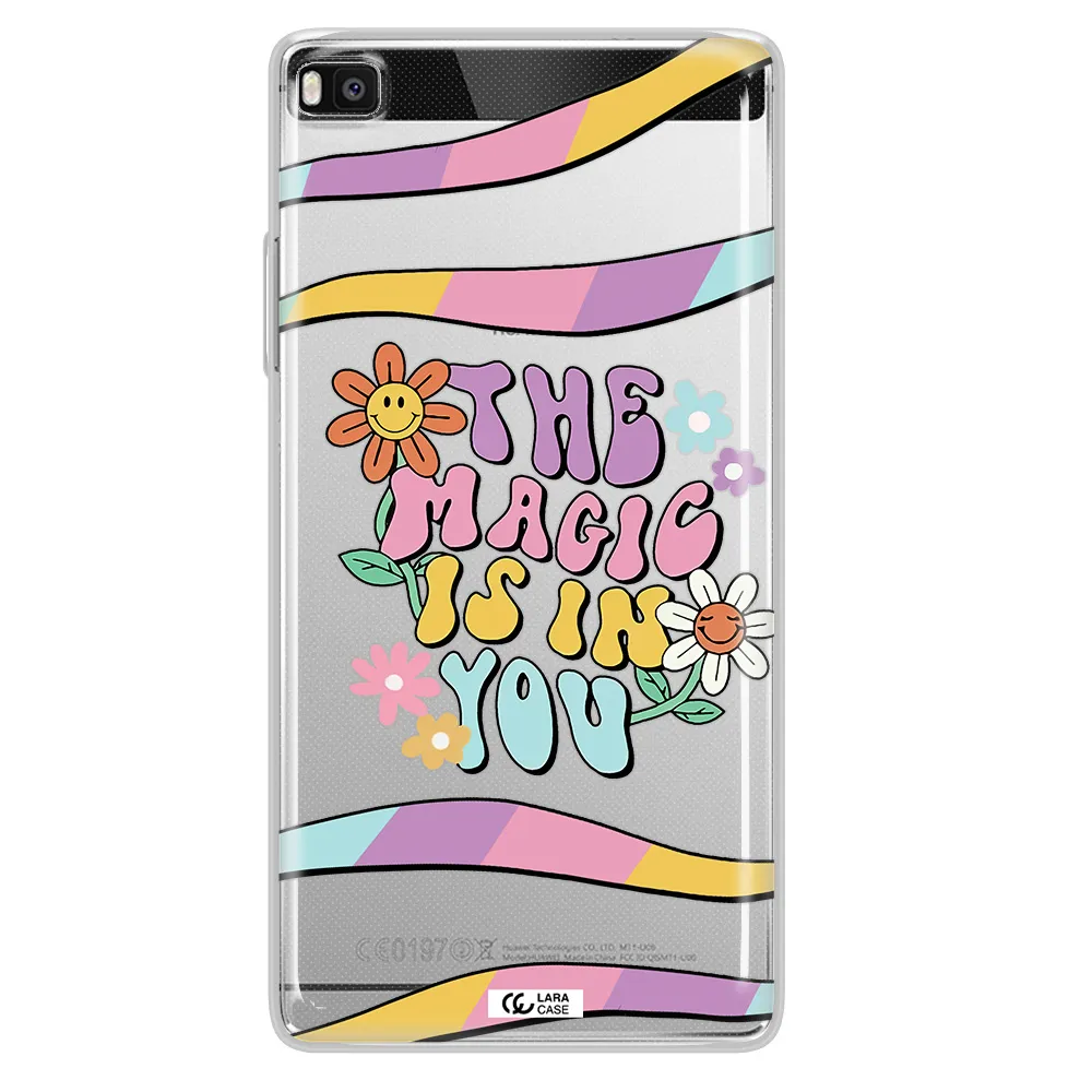 a cartoon text with flowers Huawei P8 Clear TPU Case