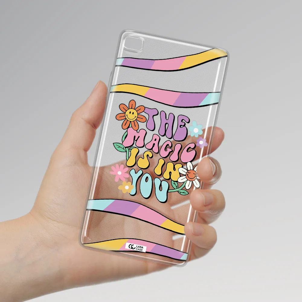 a cartoon text with flowers Huawei P8 Clear TPU Case