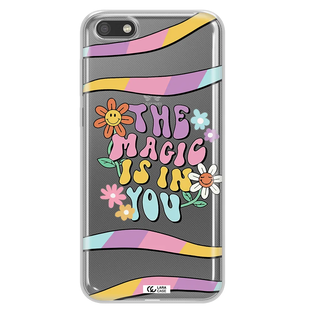 a cartoon text with flowers Huawei Y5 2018 Clear TPU Case