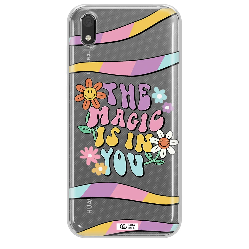 a cartoon text with flowers Huawei Y5 2019 Clear TPU Case