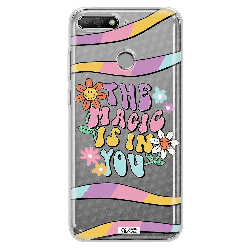 a cartoon text with flowers Huawei Y6 Prime 2018 Clear TPU Case