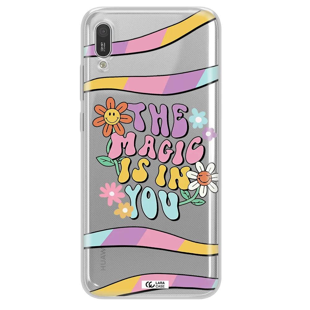 a cartoon text with flowers Huawei Y6 Pro 2019 Clear TPU Case