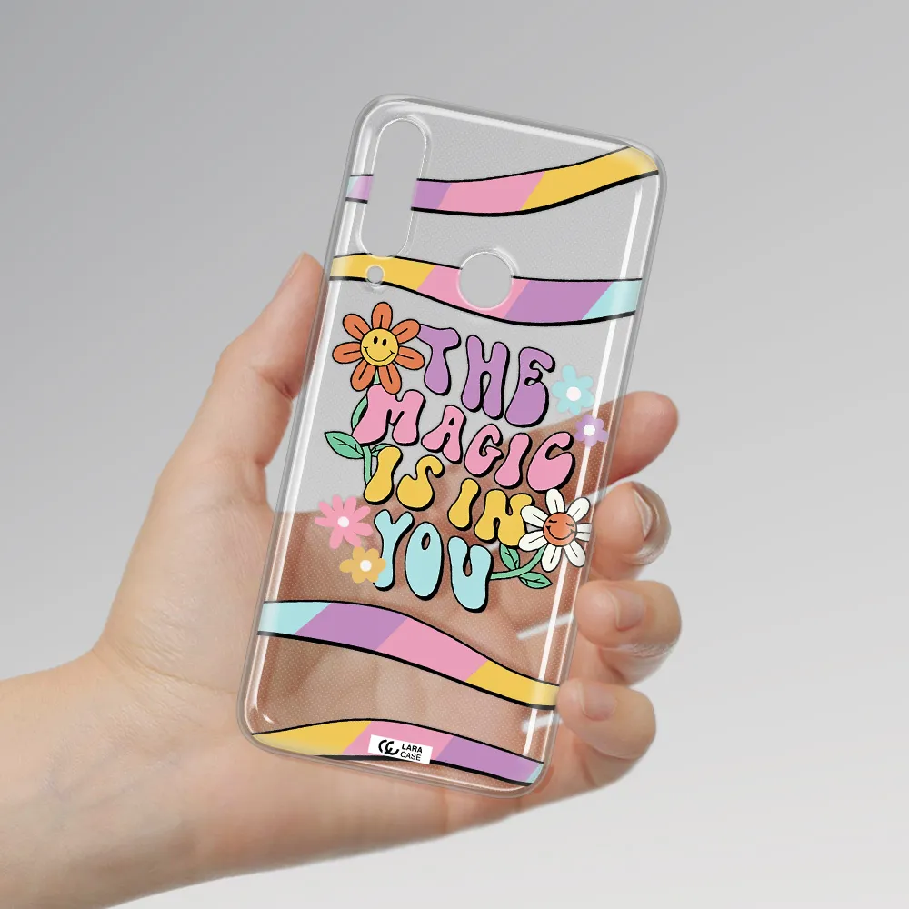 a cartoon text with flowers Huawei Y6P Clear TPU Case