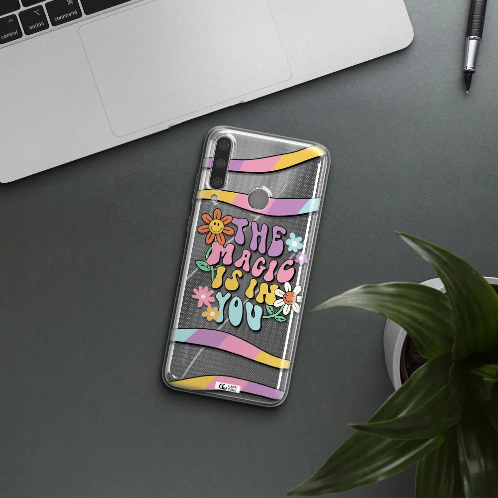 a cartoon text with flowers Huawei Y6P Clear TPU Case