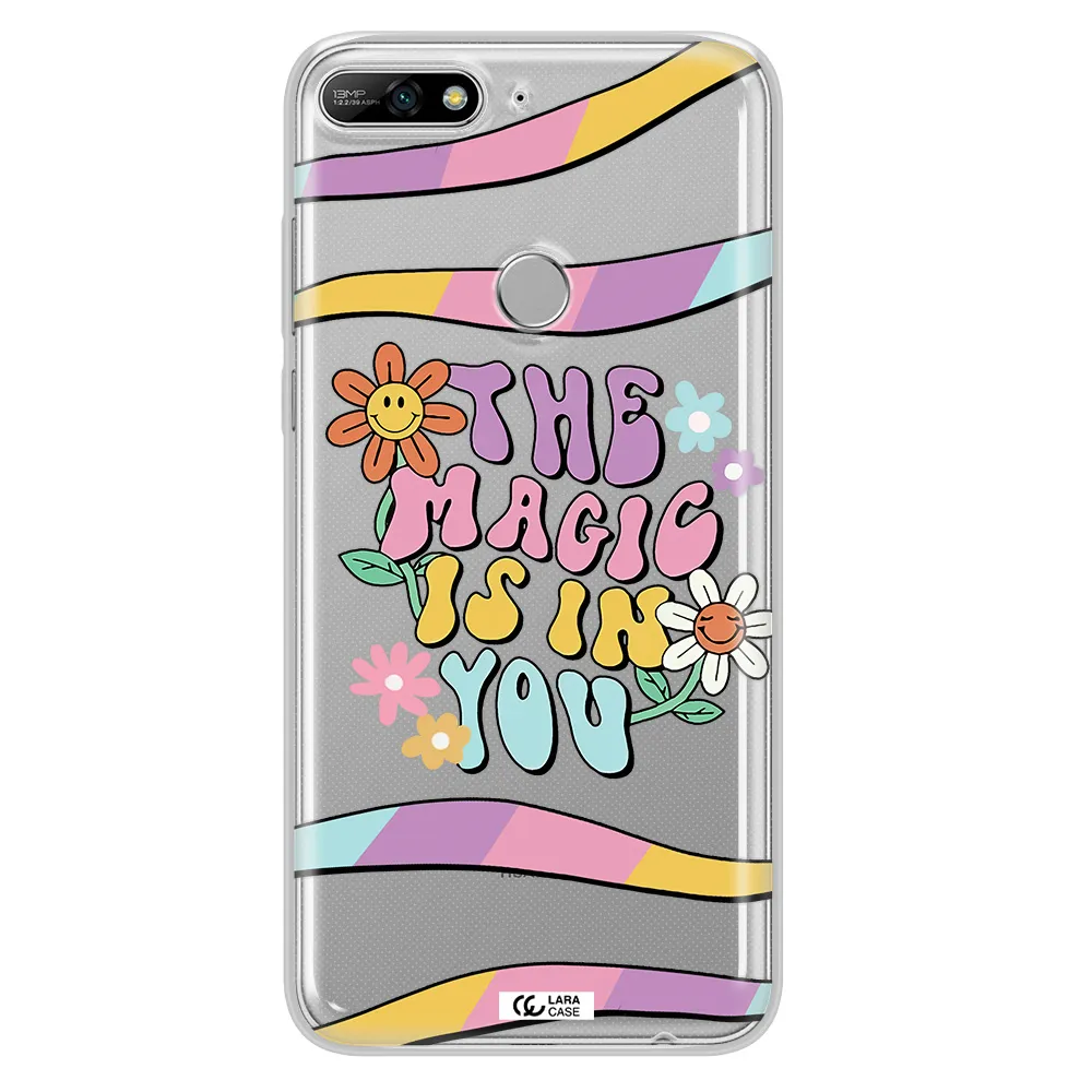 a cartoon text with flowers Huawei Y7 2018 Clear TPU Case
