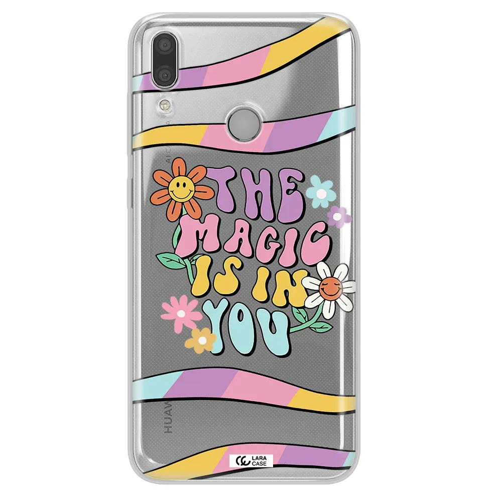 a cartoon text with flowers Huawei Y7 2019 Clear TPU Case