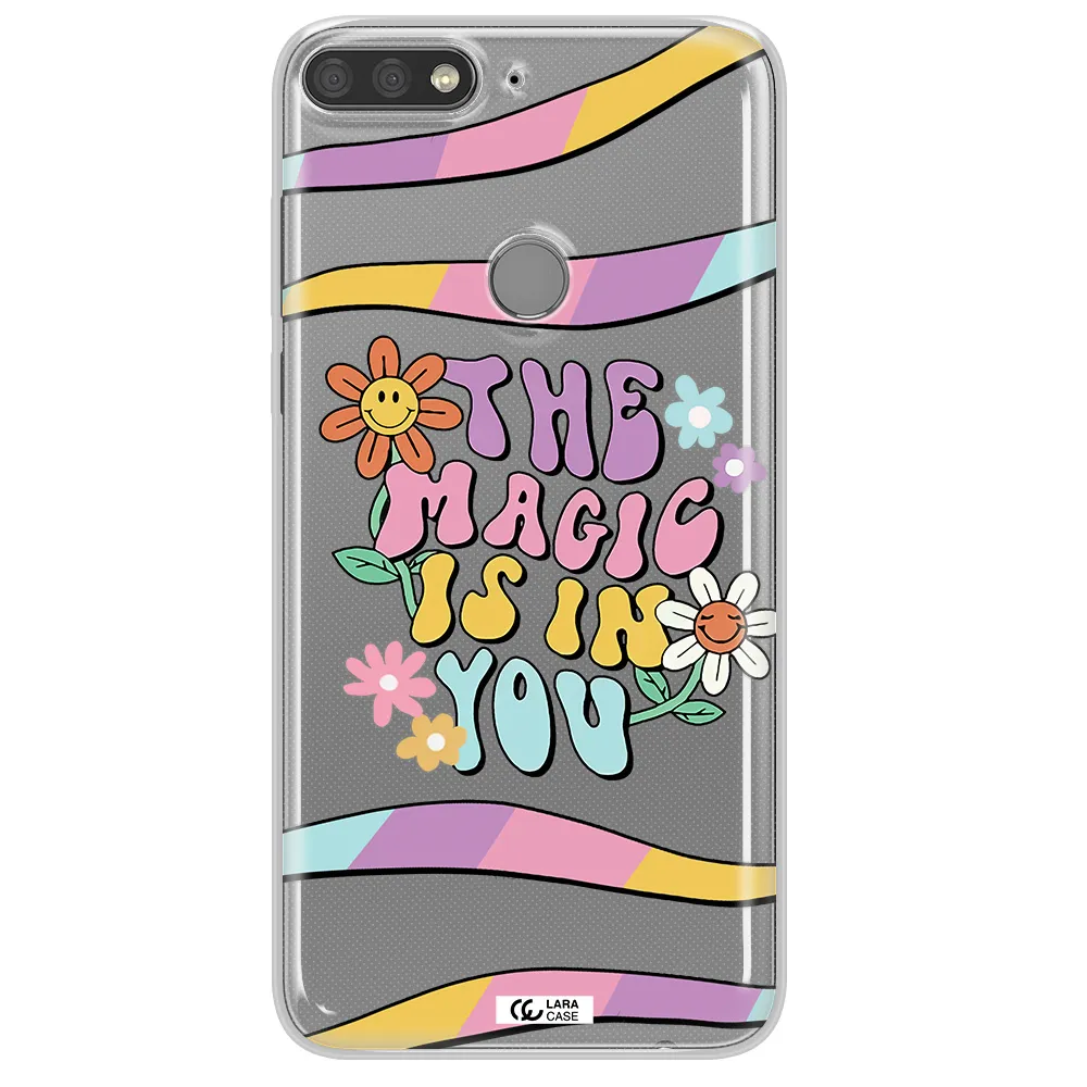 a cartoon text with flowers Huawei Y7 Prime 2018 Clear TPU Case