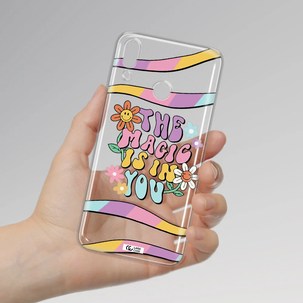a cartoon text with flowers Huawei Y9 2019 Clear TPU Case