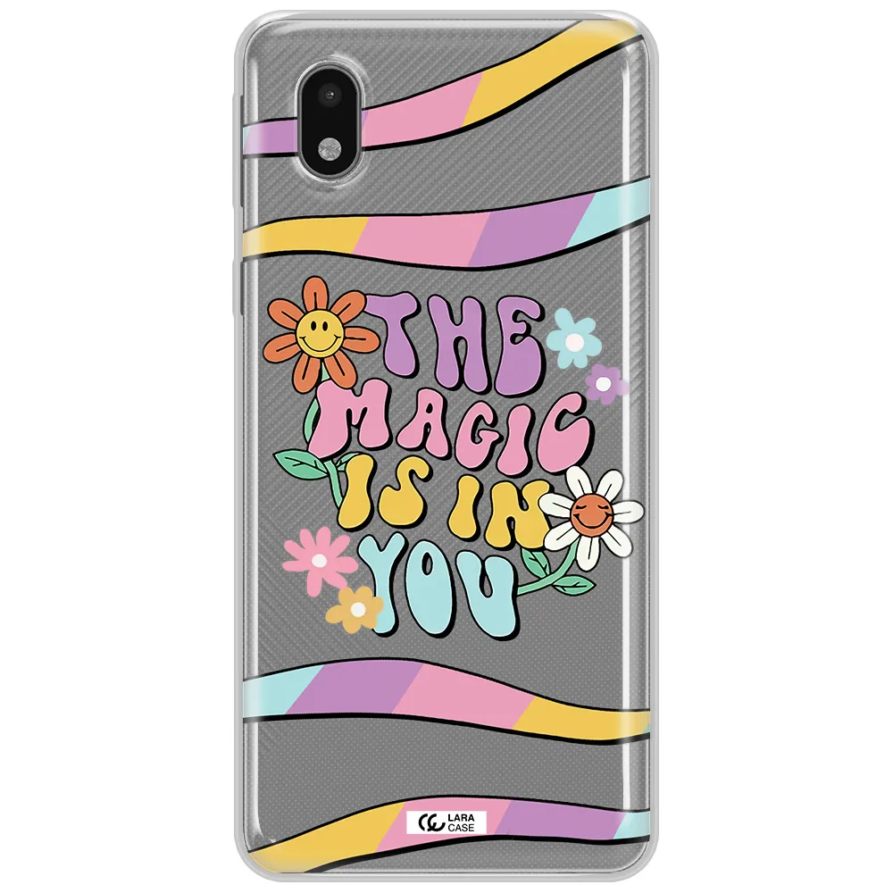 A Cartoon Text With Flowers Samsung A01 Core Clear Tpu Case
