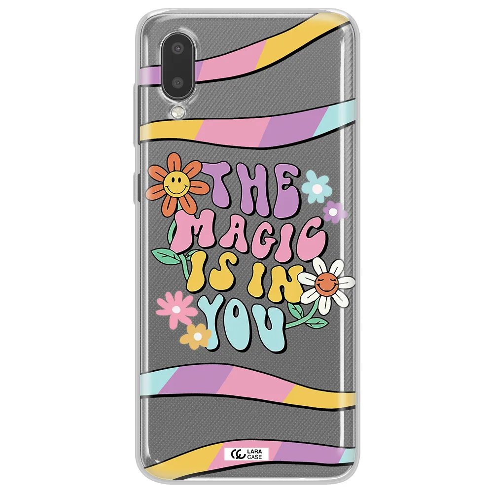 a cartoon text with flowers Samsung A02 Clear TPU Case