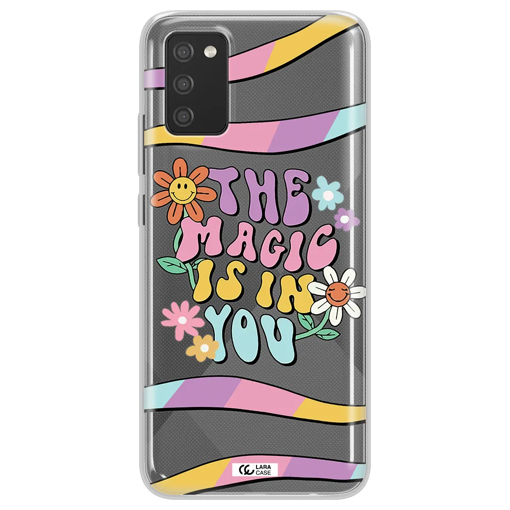 a cartoon text with flowers Samsung A02S Clear TPU Case