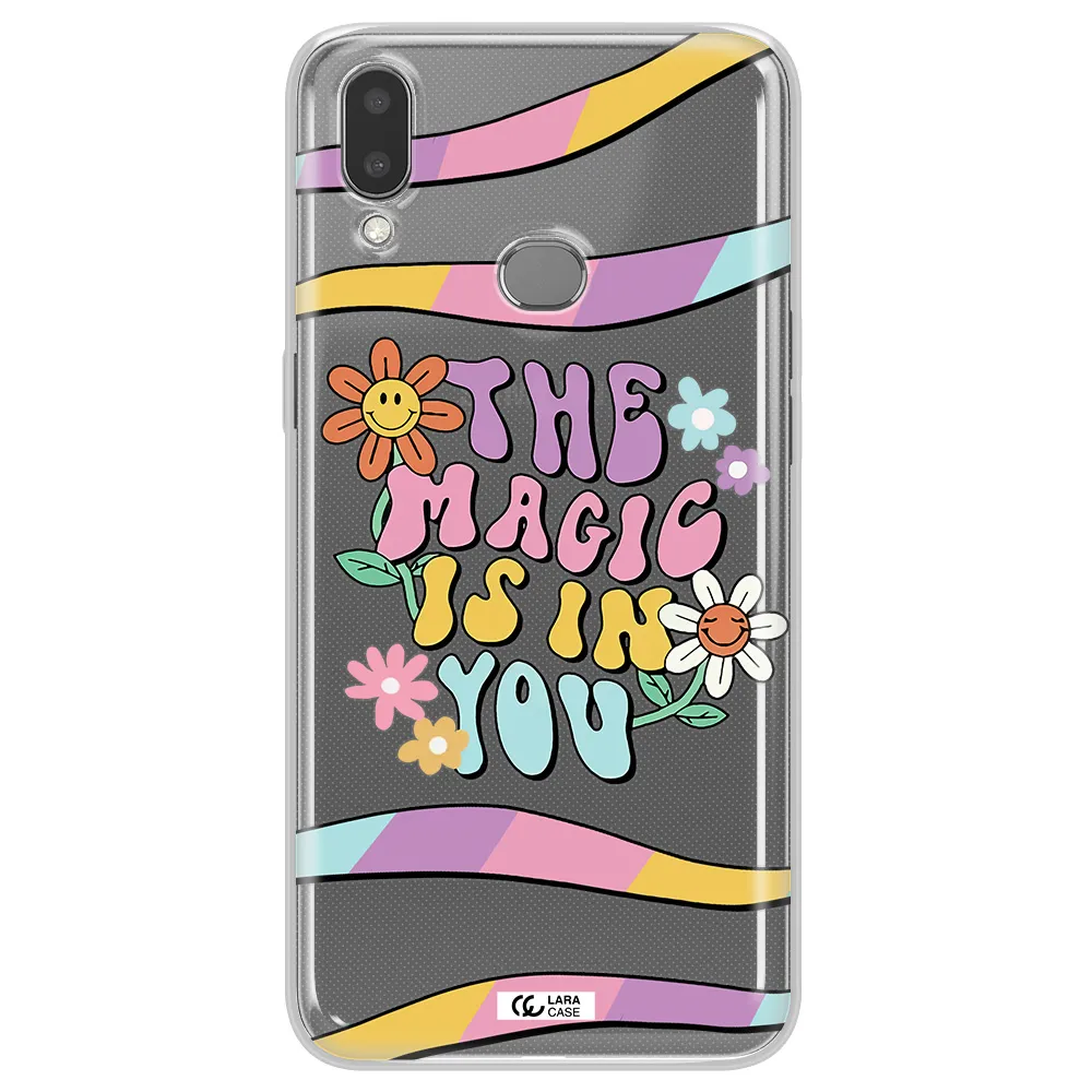 a cartoon text with flowers Samsung A10S Clear TPU Case