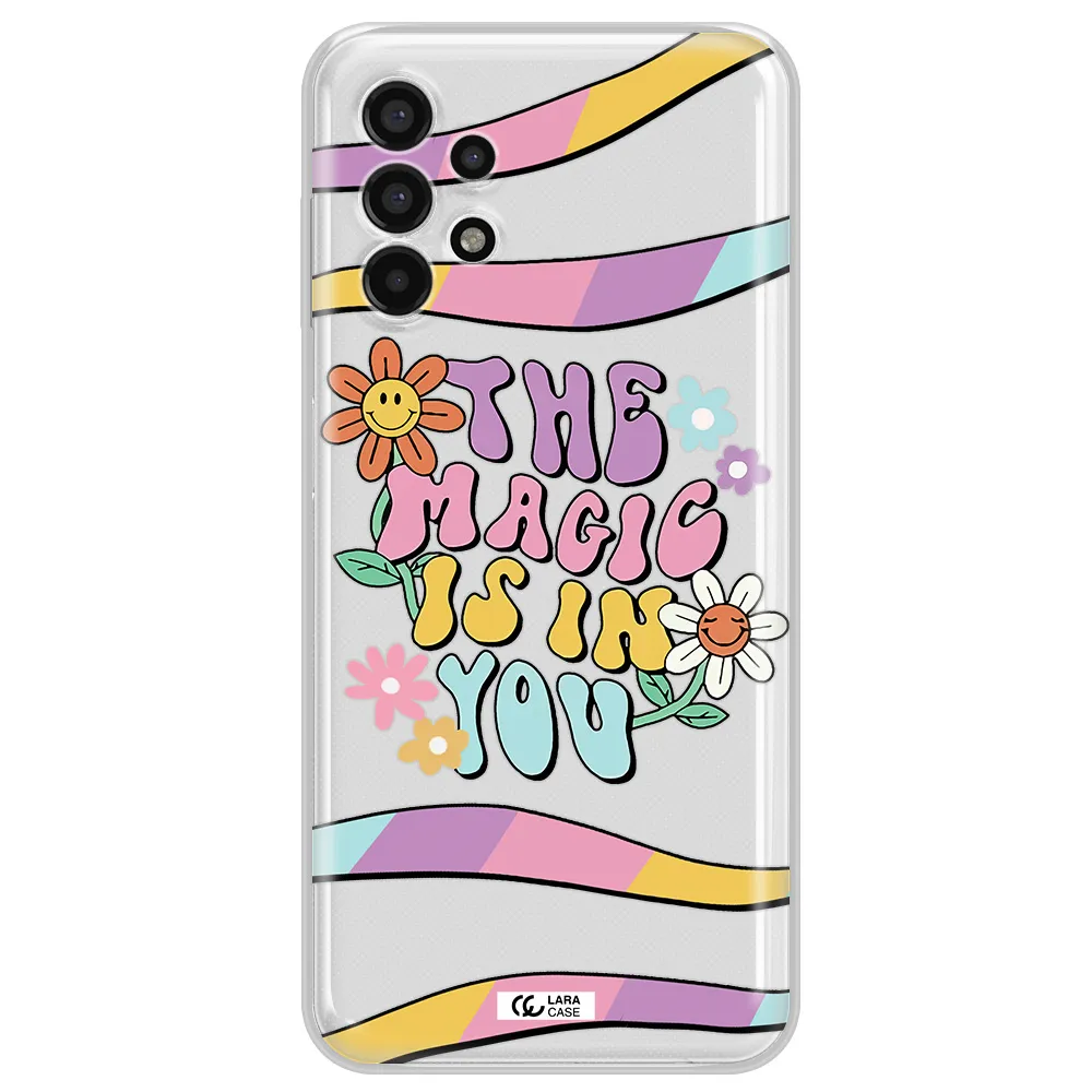 a cartoon text with flowers Samsung A13 4g Clear TPU Case