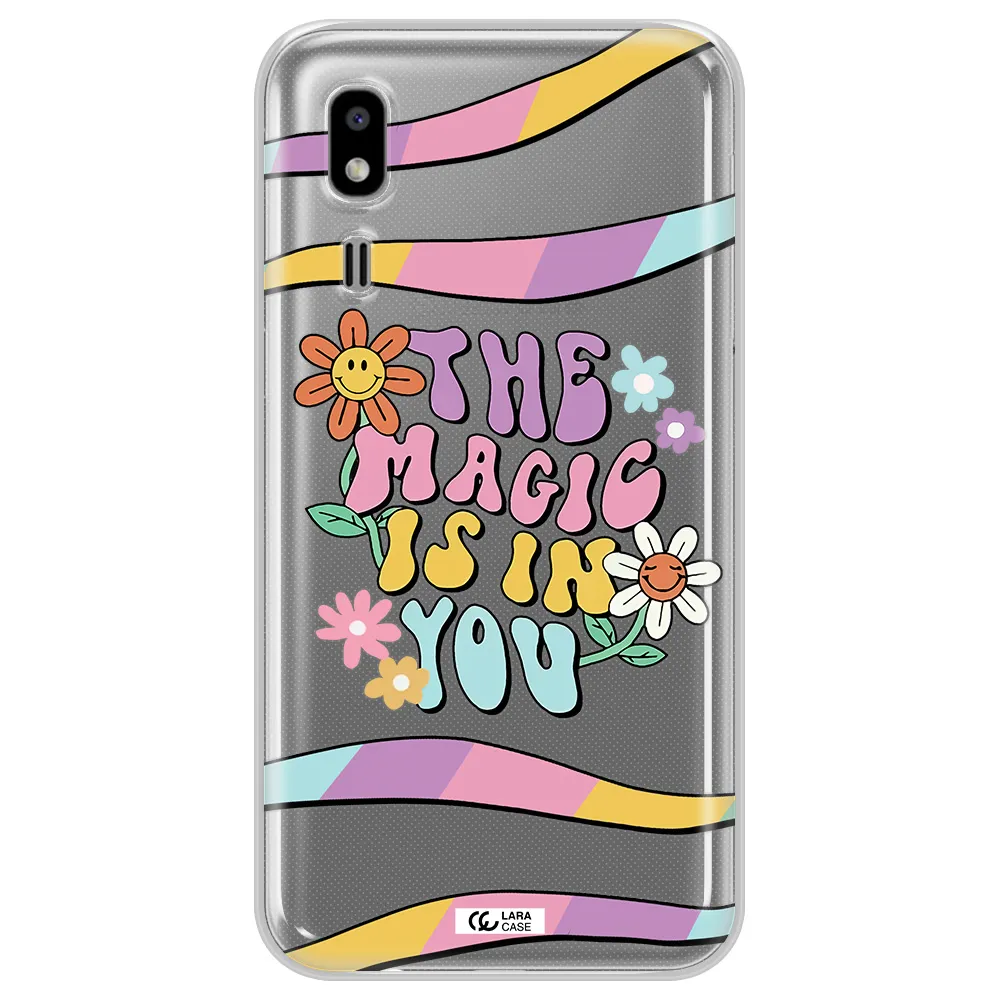 a cartoon text with flowers Samsung A2 Core Clear TPU Case