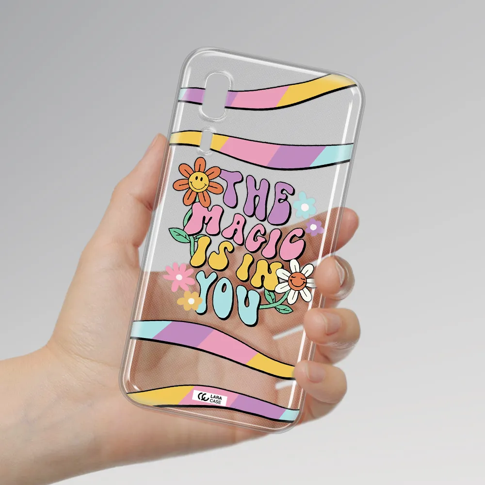 a cartoon text with flowers Samsung A2 Core Clear TPU Case